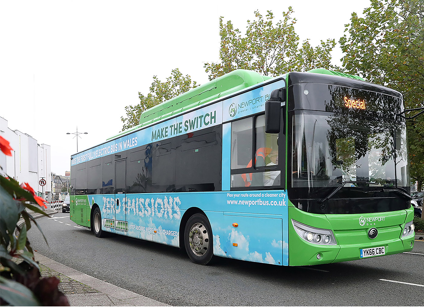 Bus travelling down road
