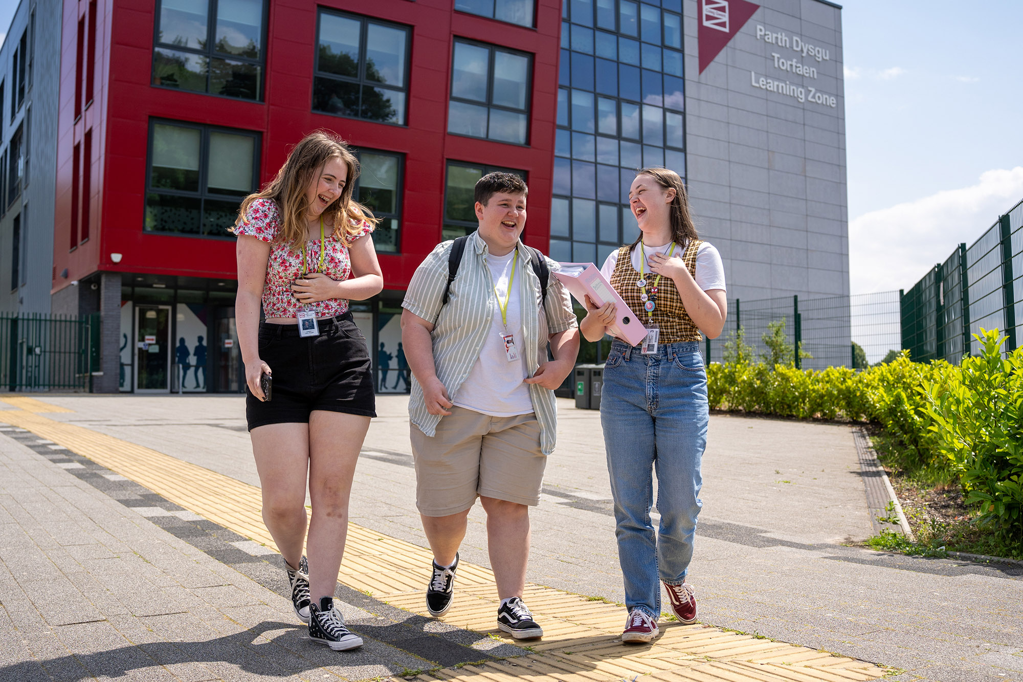 Students walking outside Torfaen Learning Zone