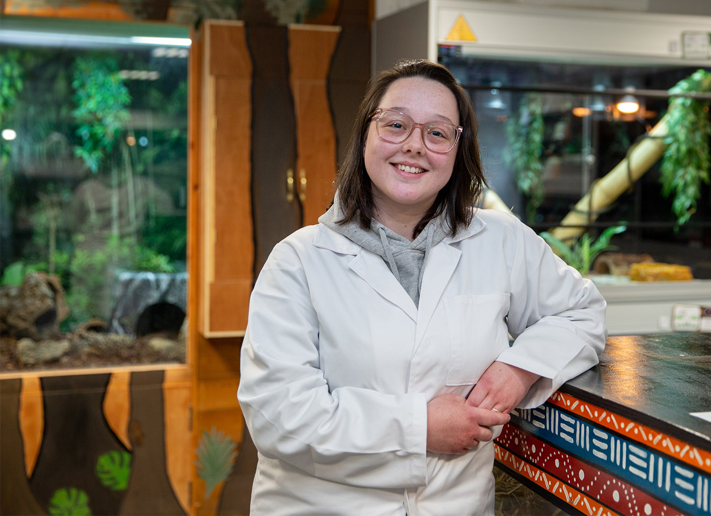 Animal care student in the small animal centre at Usk