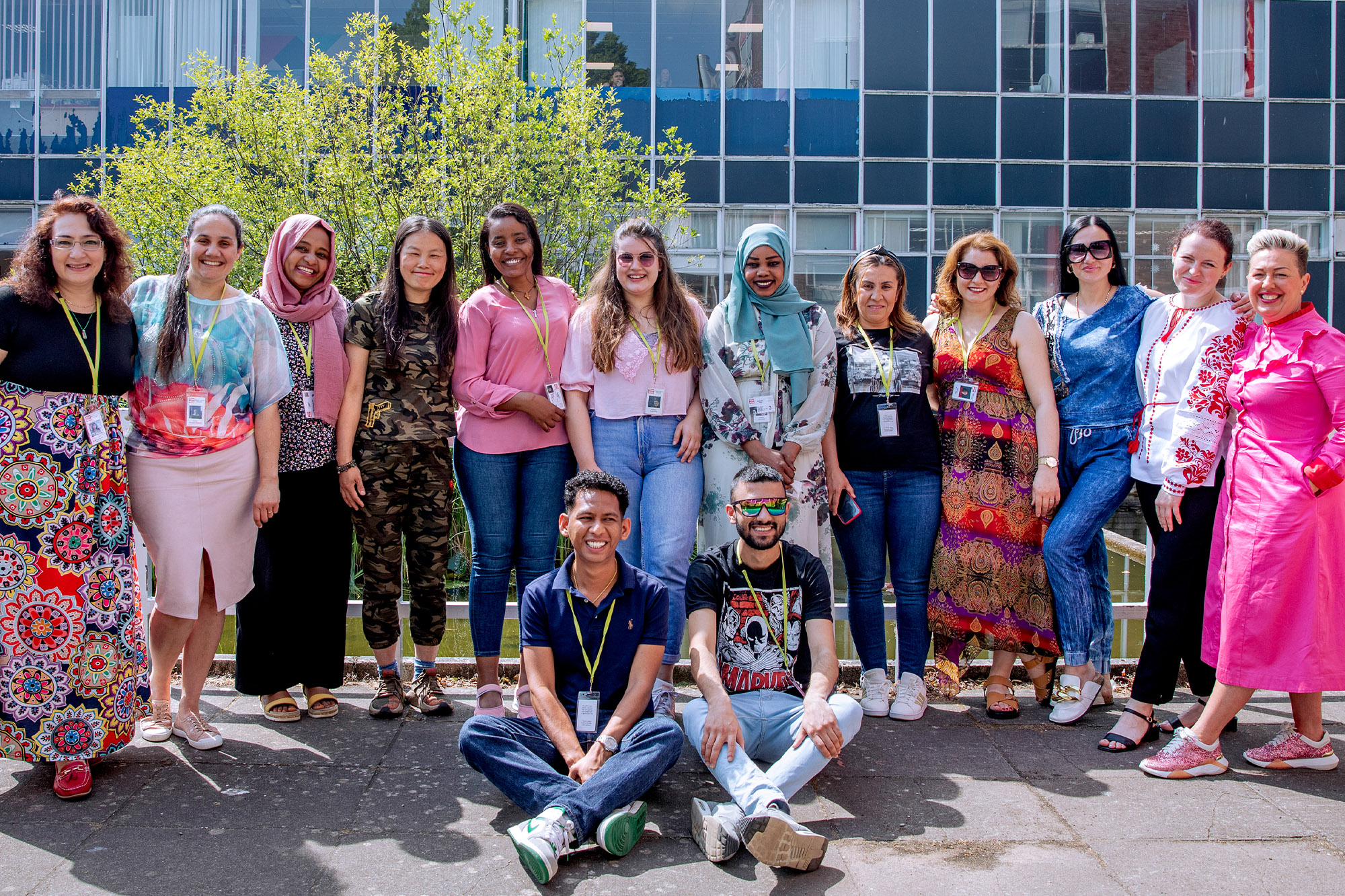 Group of ESOL students stood outside Newport campus