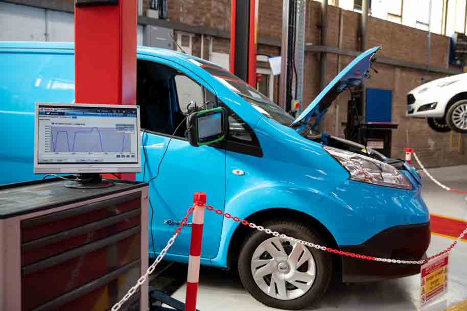 Blue van with bonnet open