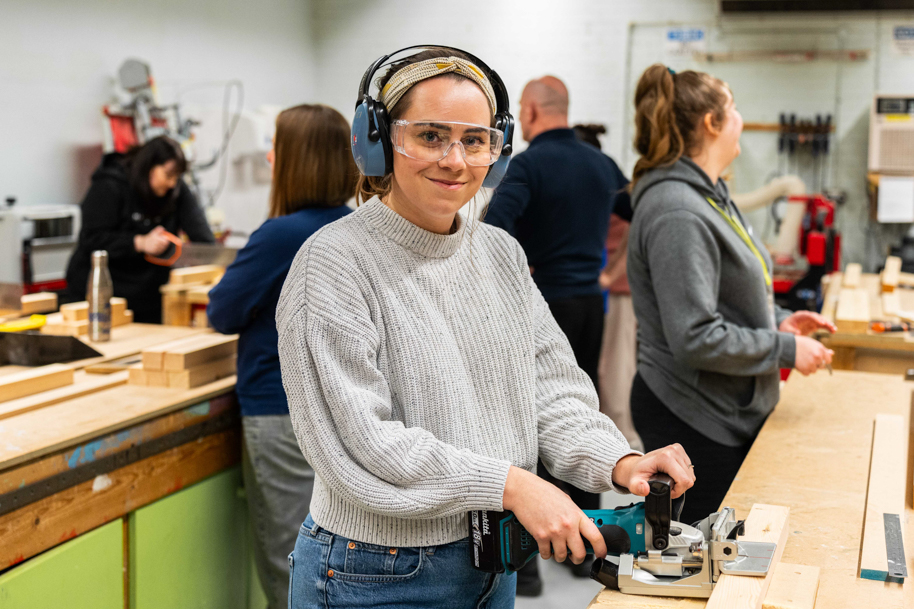 Construction student smiling at camera