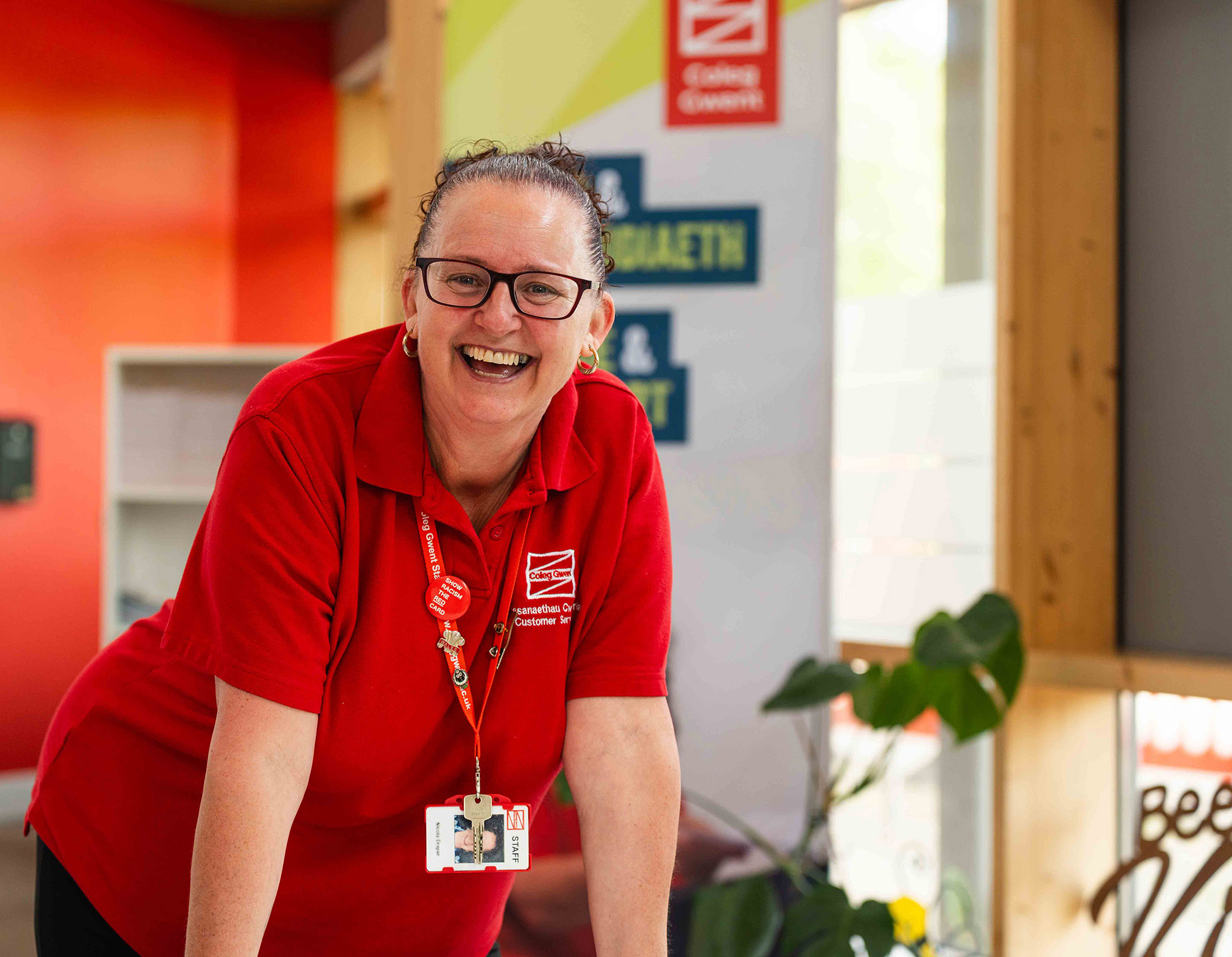 Coleg Gwent staff member smiling