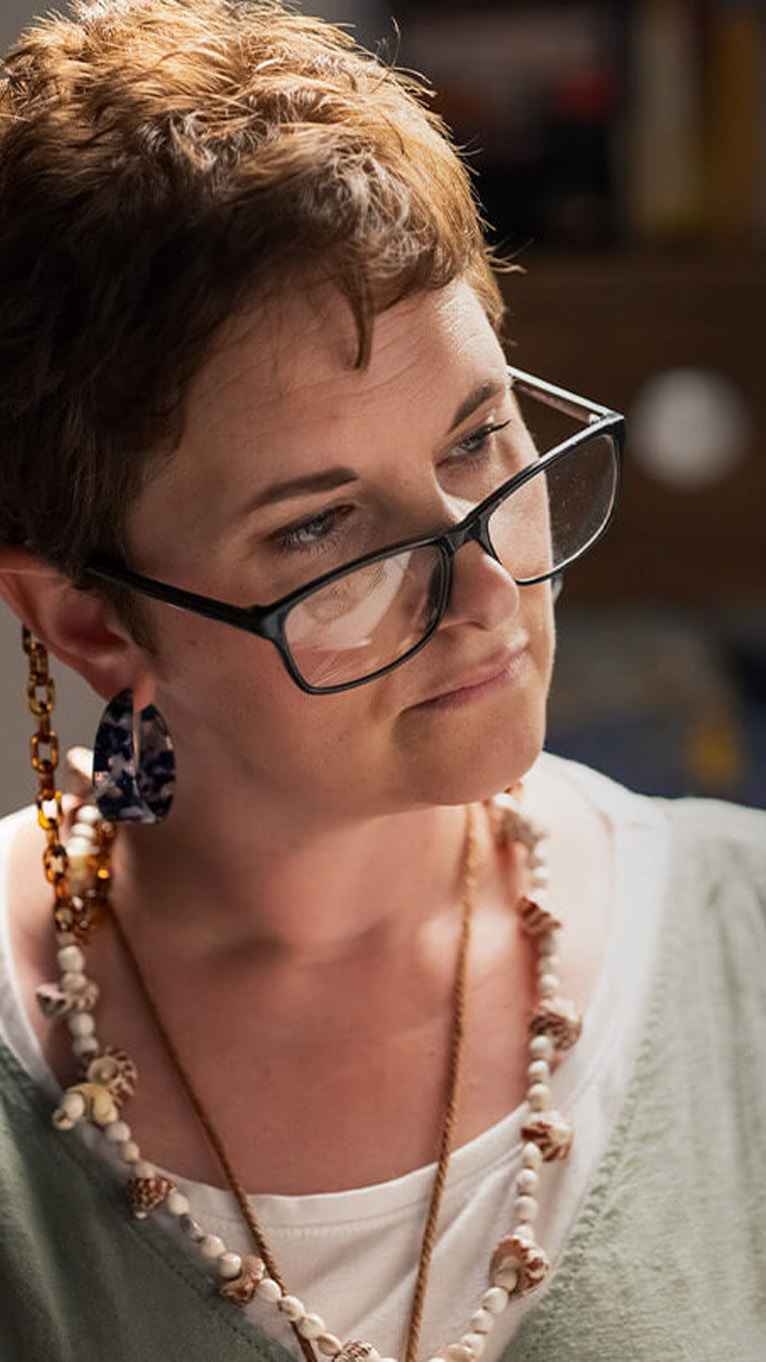 Artist concentrating on painting